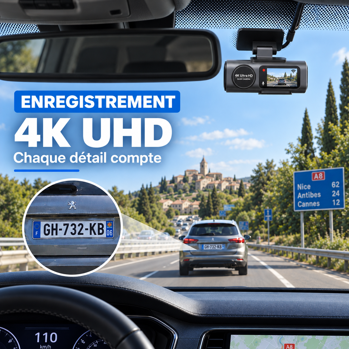 Dash Cam 4K UHD Recording Car Camera DVR Night Vision Video Recorder Built-In Wi-Fi Support GPS 24H Parking
