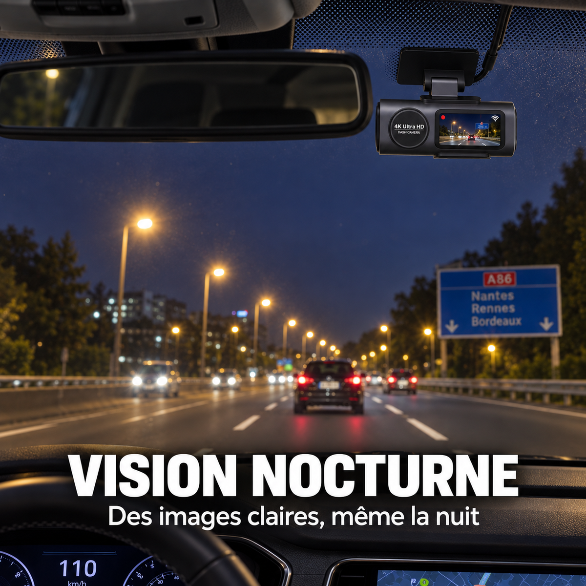 Dash Cam 4K UHD Recording Car Camera DVR Night Vision Video Recorder Built-In Wi-Fi Support GPS 24H Parking