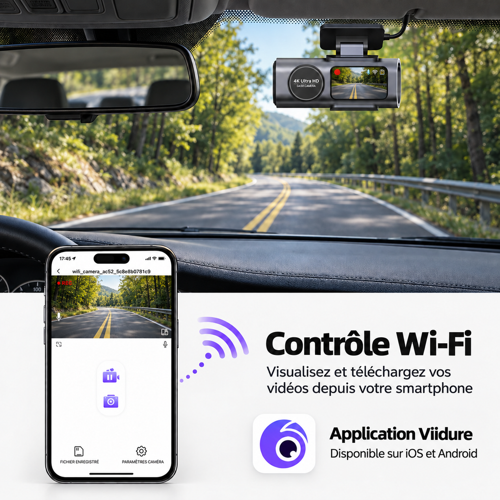 Dash Cam 4K UHD Recording Car Camera DVR Night Vision Video Recorder Built-In Wi-Fi Support GPS 24H Parking