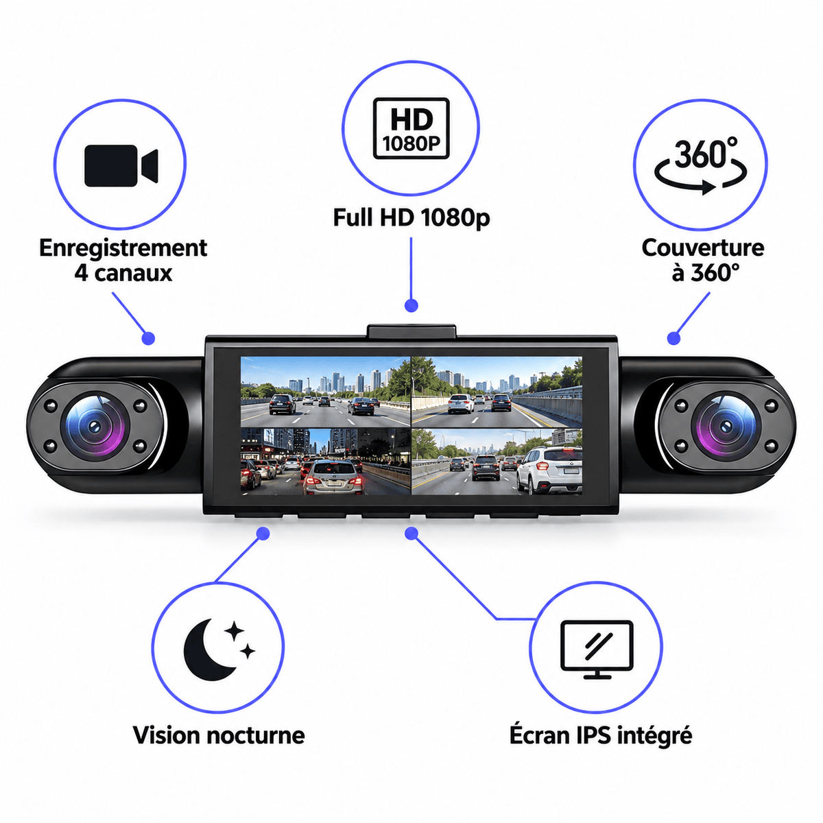 My Store Dashcam 4 Canaux 360° 1080p avec Vision Nocturne