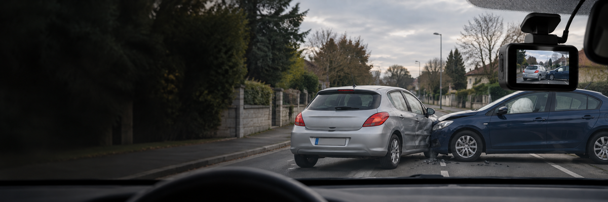 Dashcam enregistrant un accident, avec airbags déployés dans les véhicules