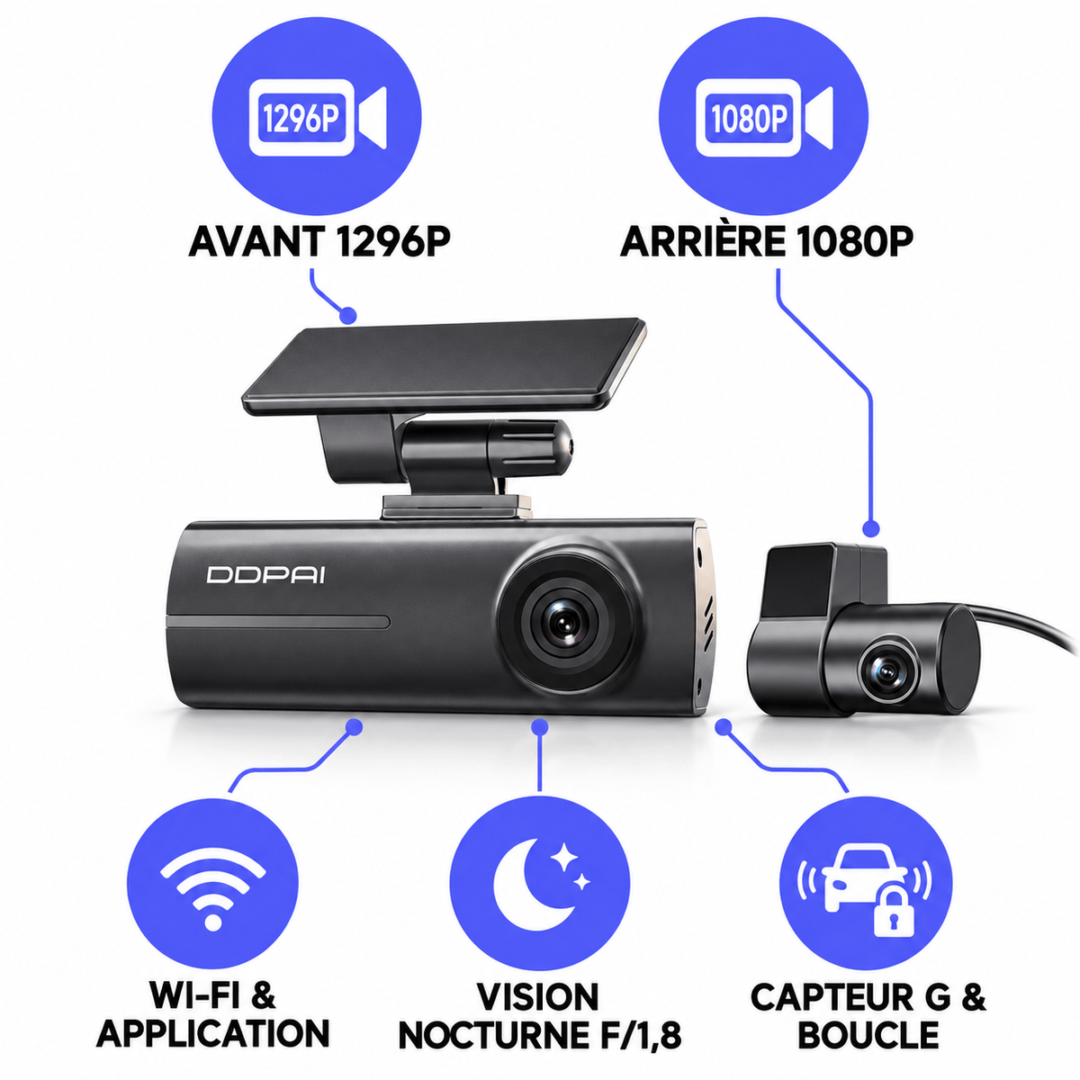 Vexaze Dashcam DDPAI N1 Dual 1296p – Avant et Arrière