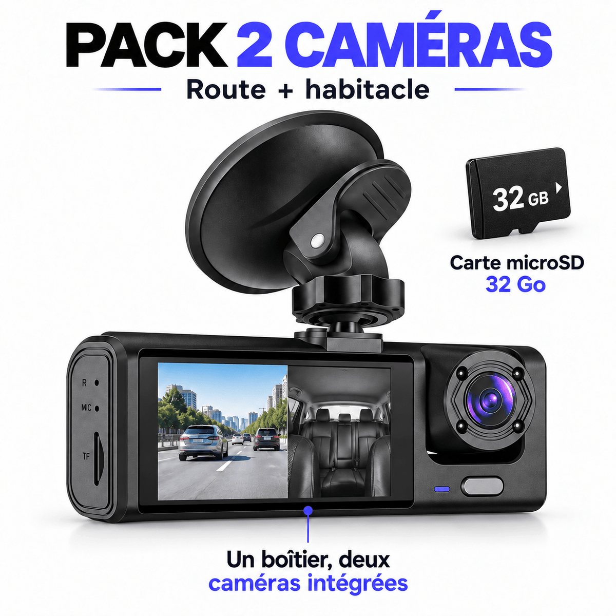 Vexaze Dashcam Double Caméra – Route et Habitacle