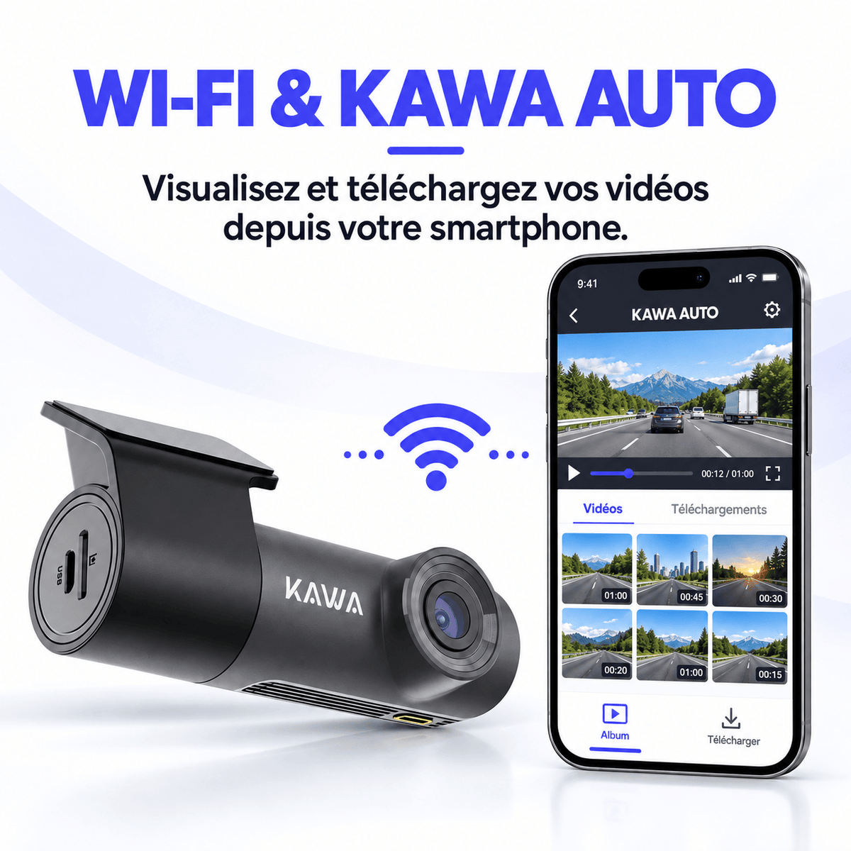 Vexaze Dashcam KAWA D5 2K Wi-Fi avec Vision Nocturne