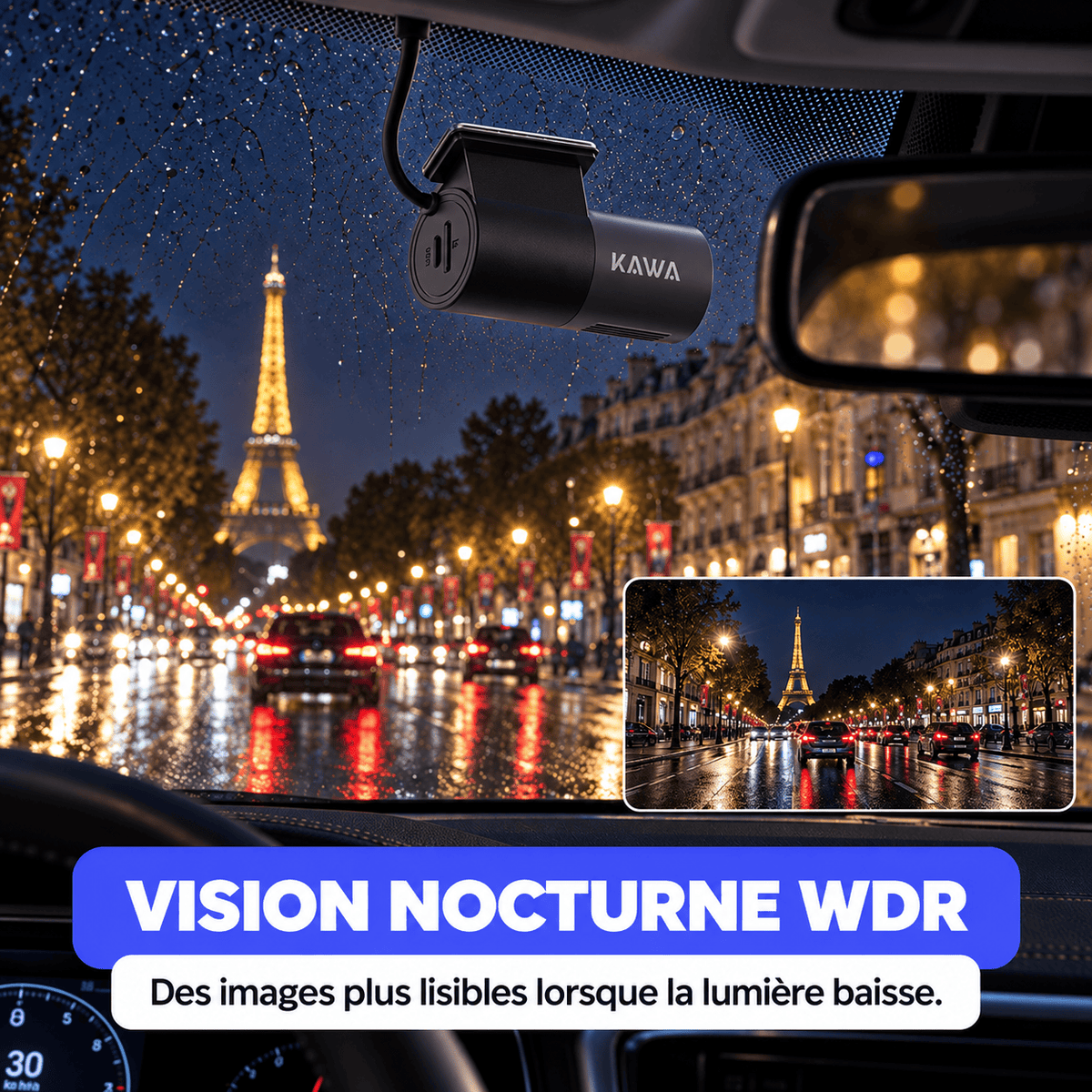 Vexaze Dashcam KAWA D5 2K Wi-Fi avec Vision Nocturne
