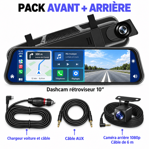 Vexaze Dashcam Rétroviseur 4K 10″ avec CarPlay et Android Auto
