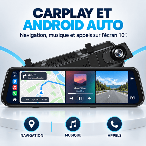 Vexaze Dashcam Rétroviseur 4K 10″ avec CarPlay et Android Auto