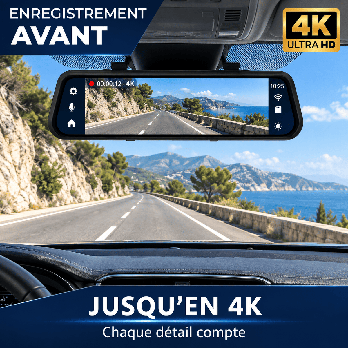 Vexaze Dashcam Rétroviseur 4K 10″ avec CarPlay et Android Auto