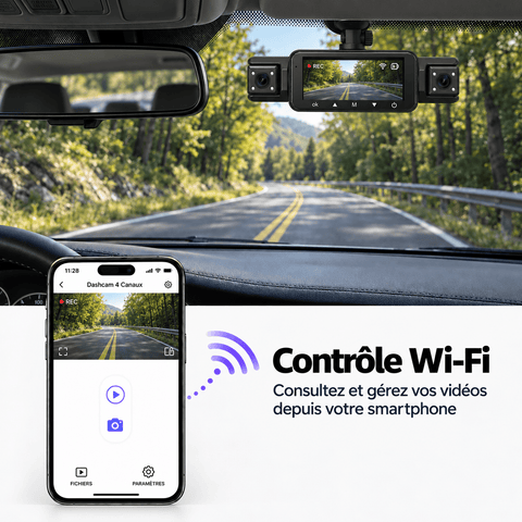 Vexaze Dashcam Wi-Fi 4 Canaux 1080p
