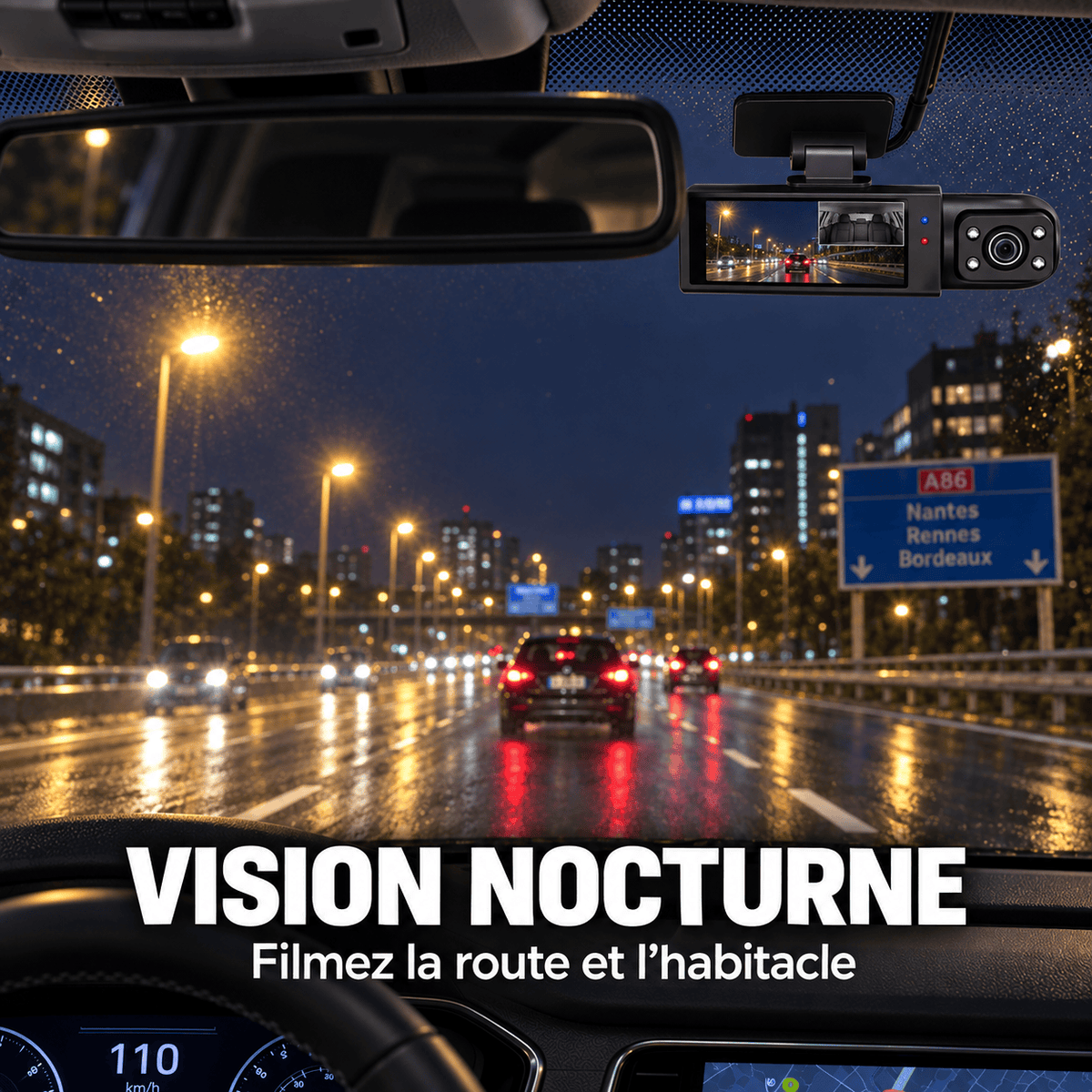 Vexaze Dashcam Wi-Fi Double Caméra 1080p – Route et Habitacle
