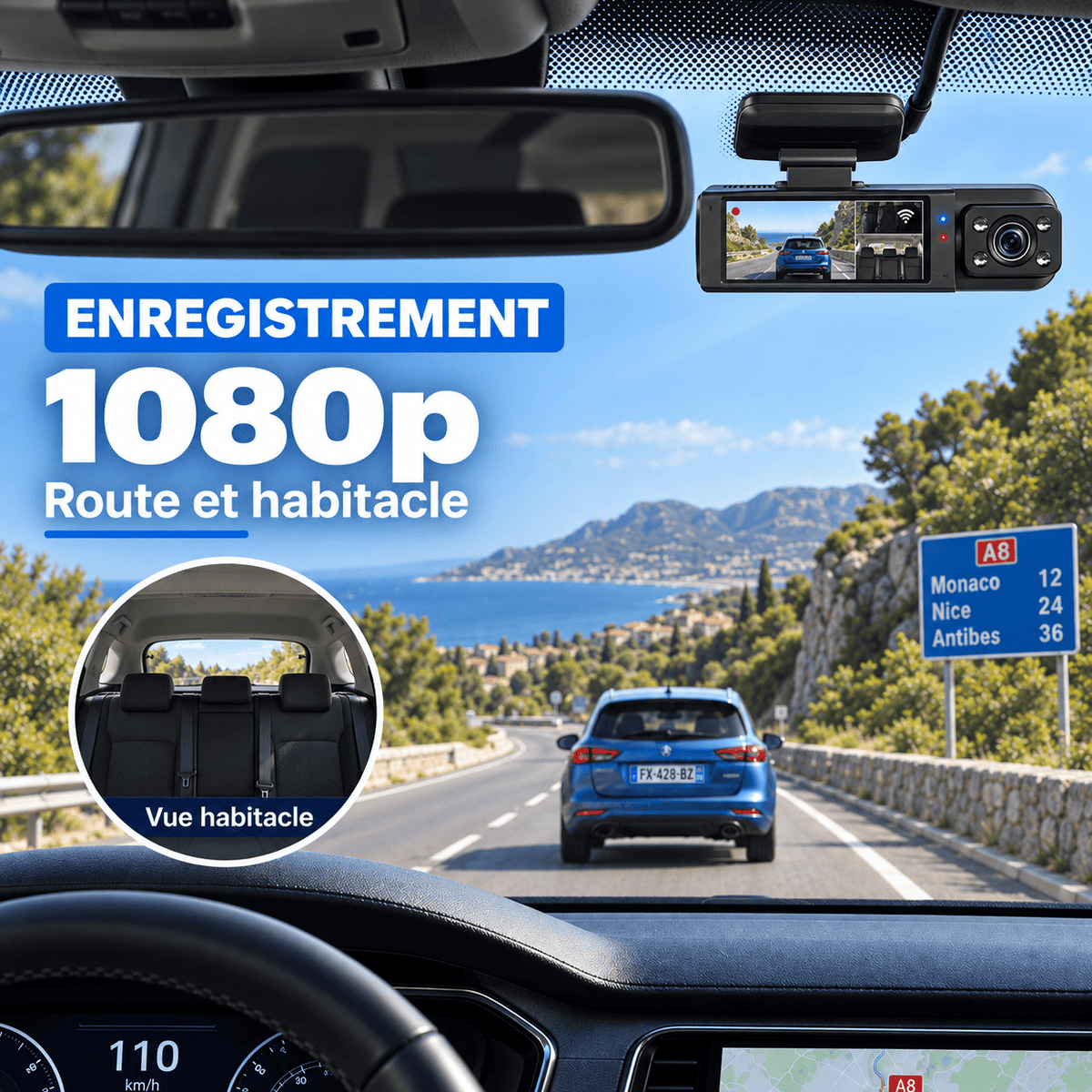 Vexaze Dashcam Wi-Fi Double Caméra 1080p – Route et Habitacle