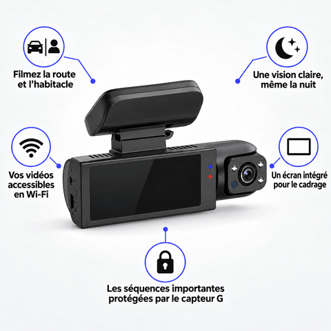 Vexaze Dashcam Wi-Fi Double Caméra 1080p – Route et Habitacle